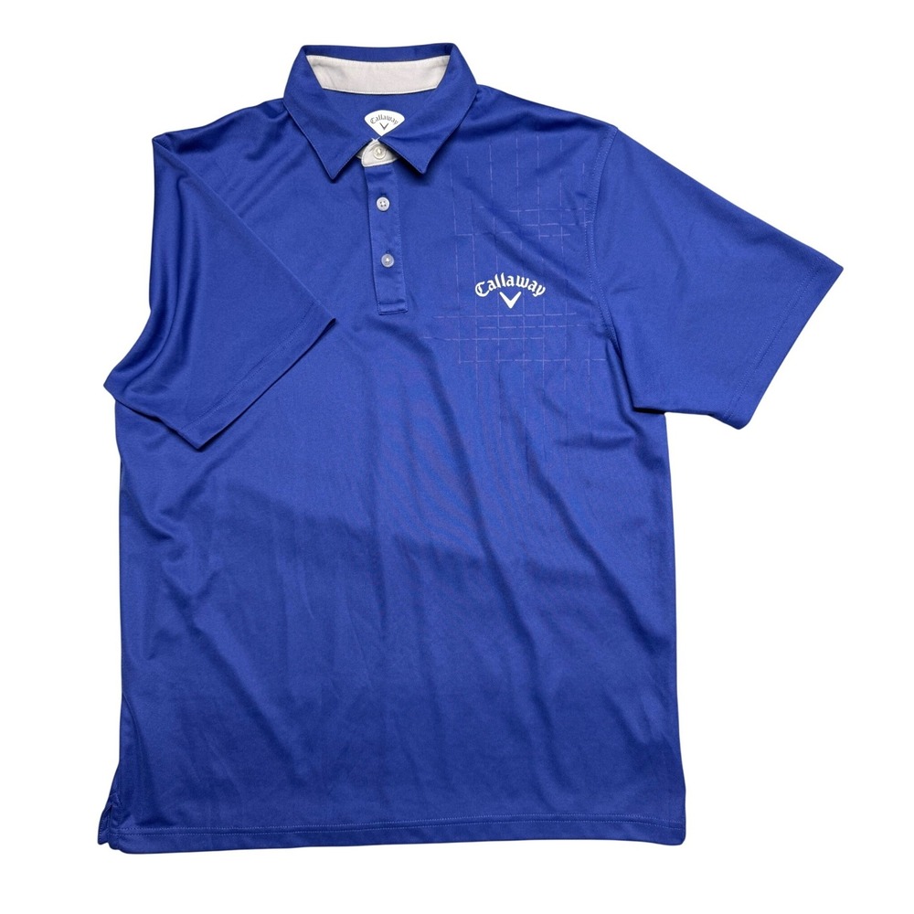 Callaway Mens Blue Grid‎ Pattern Performance Golf Polo Shirt Size Large